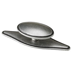 Bouton aspect argenté bruni base trapèze bouton oval 77 x 20 mm