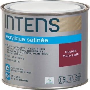 Peinture intérieure multi-supports acrylique monocouche satin rouge marylin 0,5 L - INTENS
