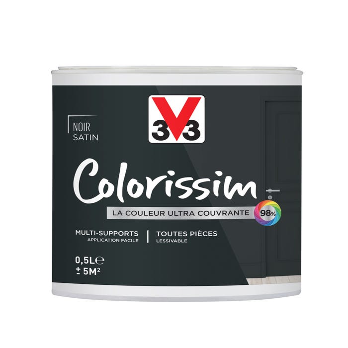Peinture intérieure multi-supports acrylique satin noir 0,5L - V33 COLORISSIM
