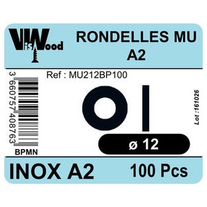 rondelles inox A2 D.12 x 27 mm 100 pièces - VISWOOD