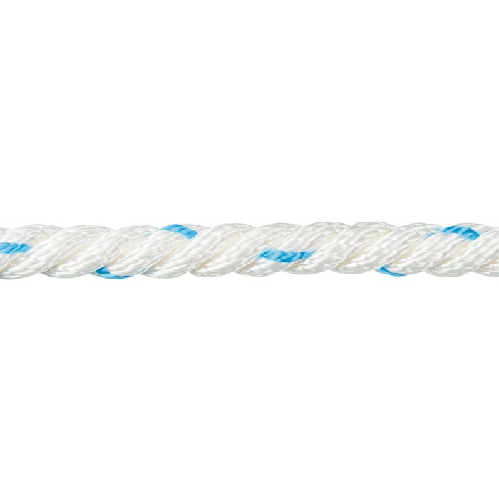 Corde cablée polyester blanc/bleu 10 mm Long.1 m