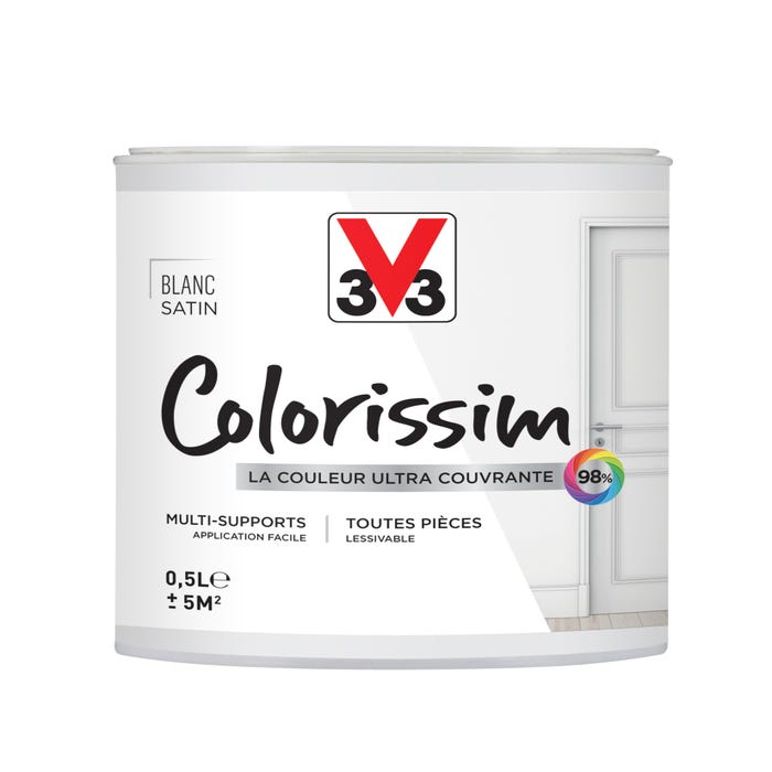 Peinture multi-supports acrylique satin blanc 0,5 L - V33 COLORISSIM