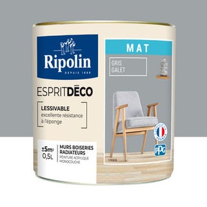 Peinture intérieure multi-supports acrylique mat gris galet 0,5 L Esprit déco - RIPOLIN