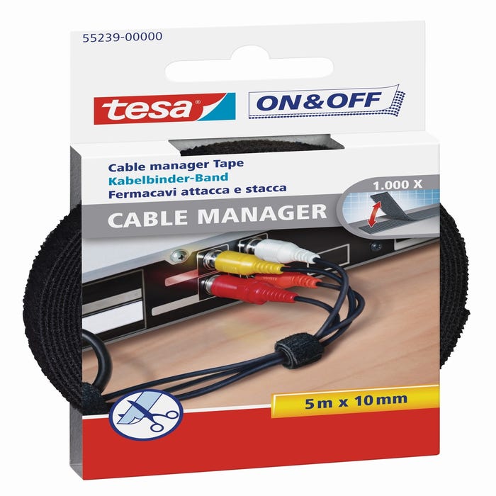 Bande auto-agrippante pour cables noire 5 m x 10 mm ON&OFF - TESA