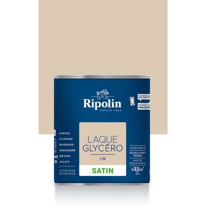 Peinture intérieure et extérieure multi-supports glycéro satin lin 2 L - RIPOLIN