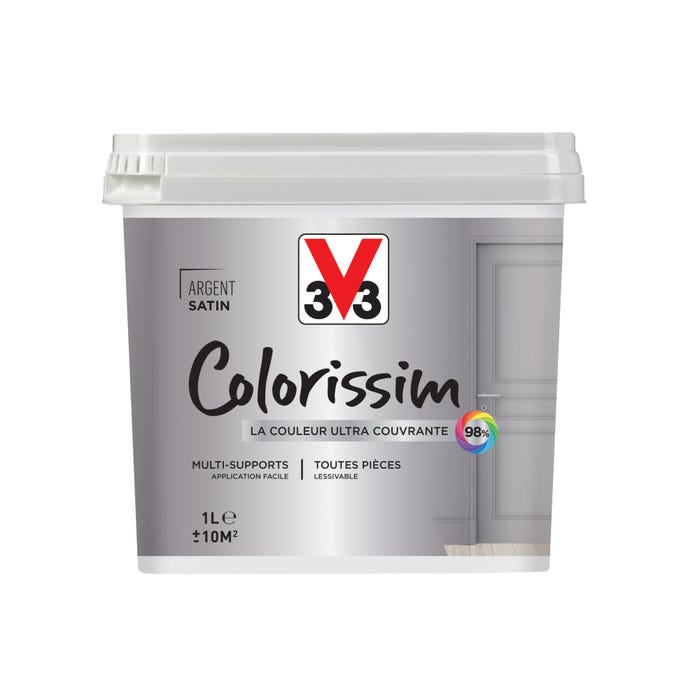 Peinture intérieure multi-supports acrylique satin argent 1 L - V33 COLORISSIM
