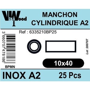 Manchons cylindrique inox a2 m10x40 x25