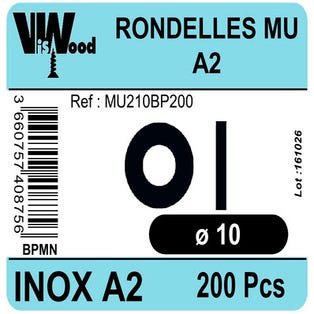 rondelles inox A2 D.10 x 22 mm 200 pièces - VISWOOD