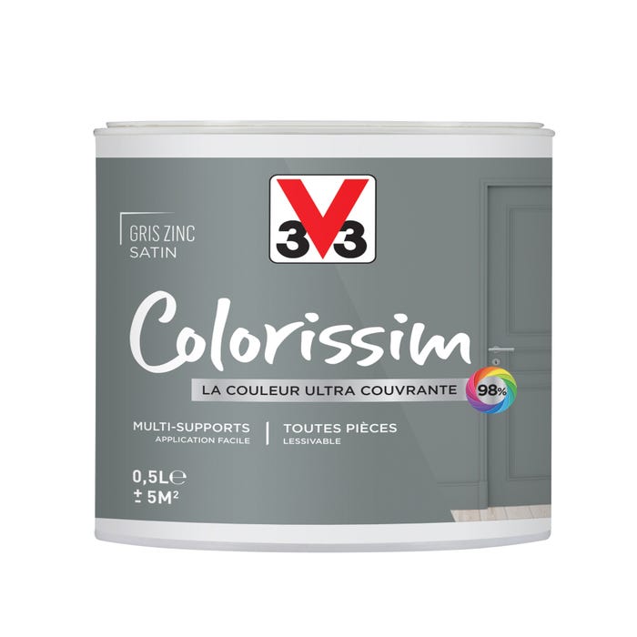 Peinture multi-supports acrylique satin gris zinc 0,5 L - V33 COLORISSIM