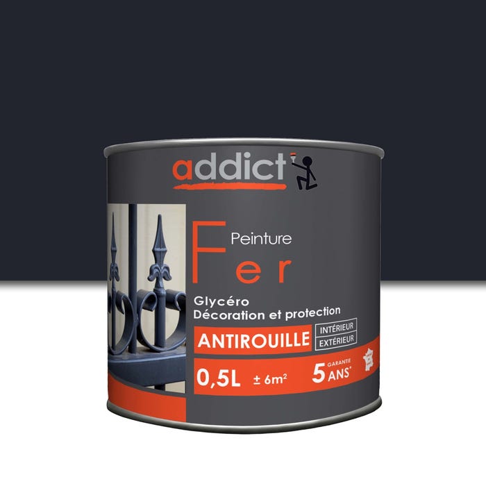 Peinture fer antirouille glycéro int/ext brillant gris anthracite 0.5 L - ADDICT
