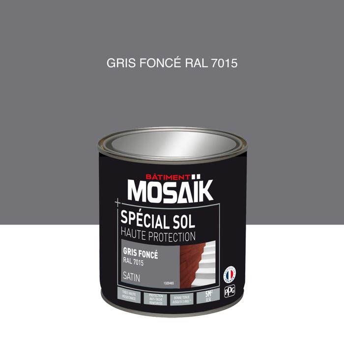 Peinture sol alkyde intérieur extérieur satin gris foncé 0,5 L - MOSAIK