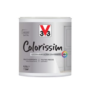 Peinture intérieure multi-supports acrylique satin argent 0,5 L - V33 COLORISSIM