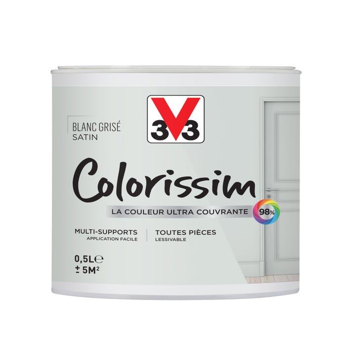 Peinture intérieure multi-supports acrylique satin blanc grisé 0,5 L - V33 COLORISSIM