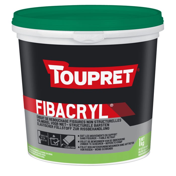 Enduit de rebouchage en pâte fibré intérieur & extérieur 1 L - Fibacryl TOUPRET