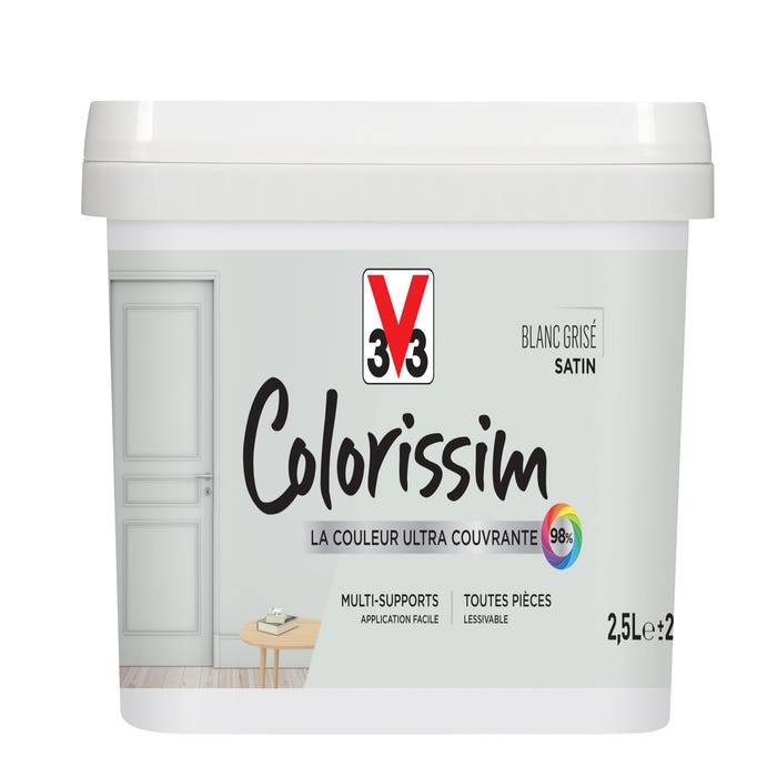 Peinture intérieure multi-supports acrylique satin blanc grisé 2,5 L - V33 COLORISSIM