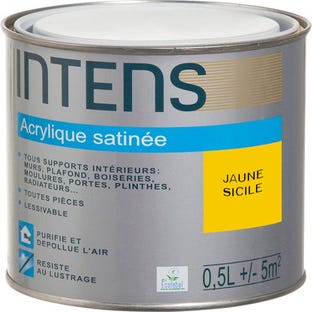 Peinture intérieure multi-supports acrylique monocouche satin jaune sicile 0,5 L - INTENS