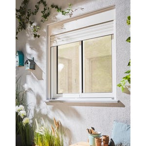 Fenêtre aluminium H.105 x l.120 cm coulissant 2 vantaux avec volet roulant intégré blanc