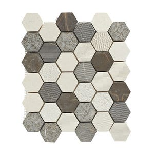 Mosaïque travertin hexagone gris mix