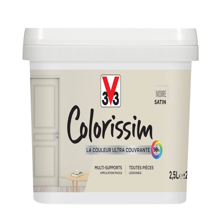 Peinture intérieure multi-supports acrylique satin ivoire 2,5 L - V33 COLORISSIM