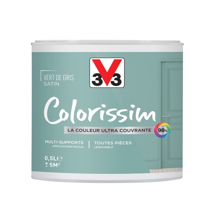 Peinture intérieure multi-supports acrylique satin vert de gris 0,5 L - V33 COLORISSIM