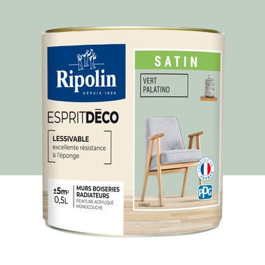 Peinture intérieure multi-supports acrylique satin vert palatine 0,5 L Esprit déco - RIPOLIN