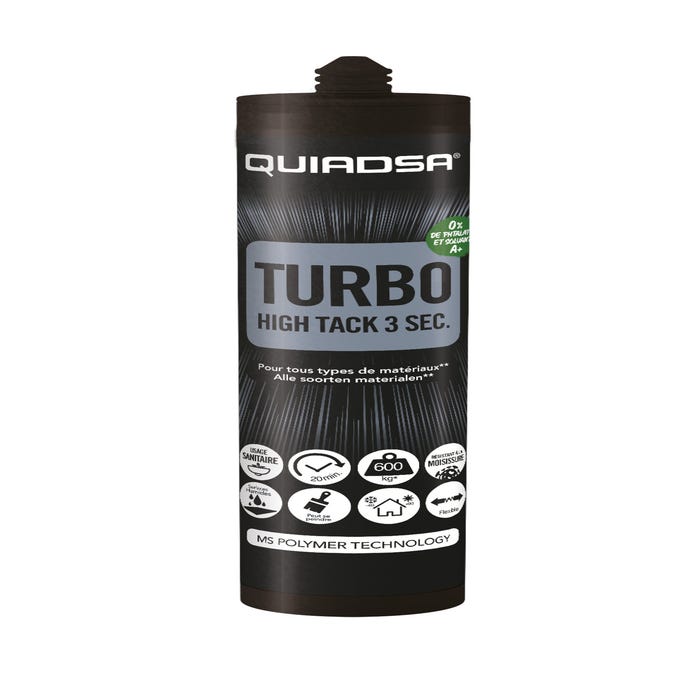 Colle élastique tous matériaux noir 300 ml Hightack turbo - QUIADSA