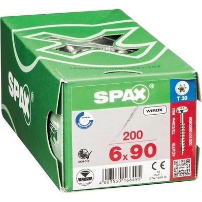 Vis bois agglo tête ronde wirox empreinte Torx 6 x 90 mm 200 pièces - SPAX