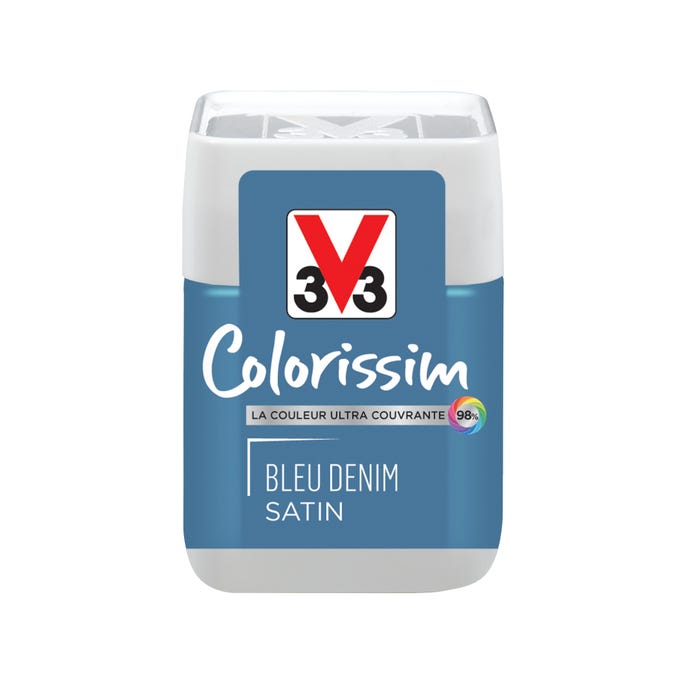 Peinture intérieure multi-supports testeur acrylique satin bleu denin 75 ml - V33 COLORISSIM