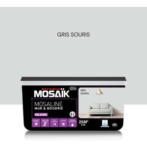 Peinture intérieure multi support acrylique velours gris souris 2,5 L Mosaline - MOSAIK