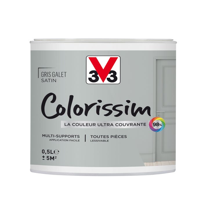 Peinture intérieure multi-supports acrylique satin gris galet 0,5 L - V33 COLORISSIM
