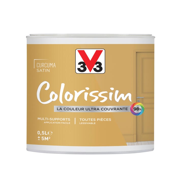 Peinture intérieure multi-supports acrylique satin curcuma 0,5 L - V33 COLORISSIM