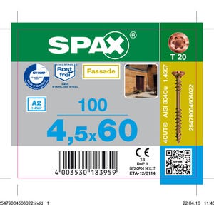 Vis de façade marron inox A2 empreinte Torx 4,5 x 60 mm 100 pièces - SPAX