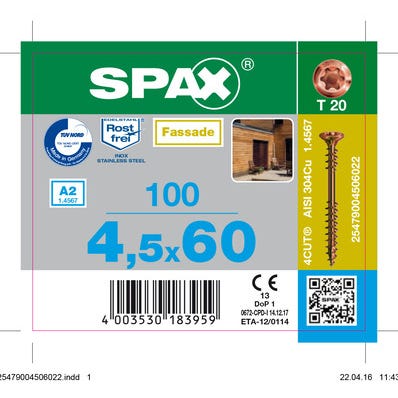 Vis de façade marron inox A2 empreinte Torx 4,5 x 60 mm 100 pièces - SPAX