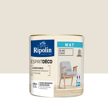 Peinture intérieure multi-supports acrylique mat blanc cassé 0,5 L Esprit déco - RIPOLIN