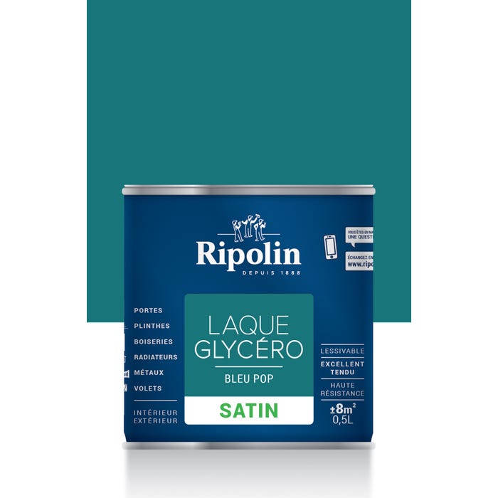 Peinture intérieure et extérieure multi-supports glycéro satin bleu pop 0,5 L - RIPOLIN