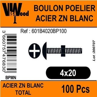 Boulon poêlier zingué 4 x 20 mm 100 pièces - VISWOOD