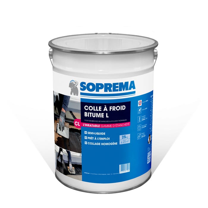 Colle à froid bitume 25kg pour membrane bitume et isolant thermique - SOPREMA