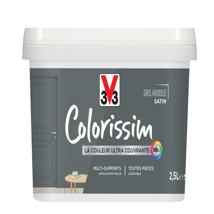 Peinture intérieure multi-supports acrylique satin gris ardoise 2,5 L - V33 COLORISSIM