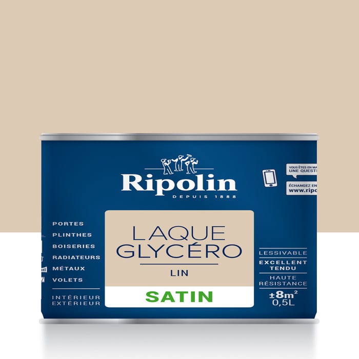 Peinture intérieure et extérieure multi-supports glycéro satin lin 0,5 L - RIPOLIN