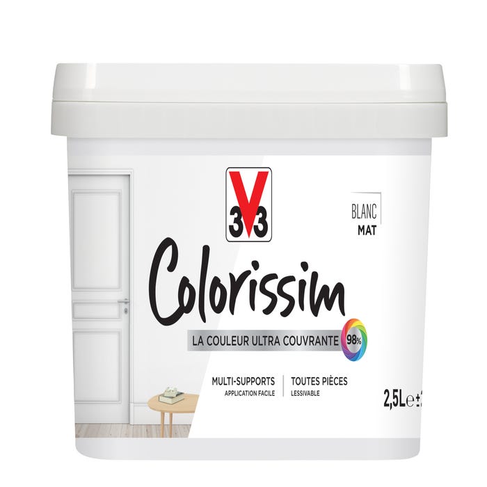 Peinture intérieure multi-supports acrylique mat blanc 2,5 L - V33 COLORISSIM