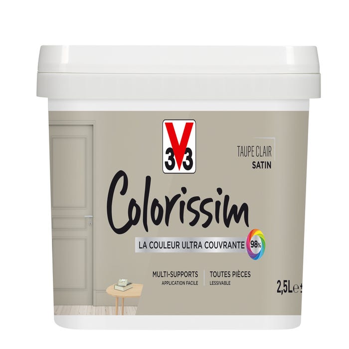 Peinture intérieure multi-supports satin taupe clair 2,5 L - V33 COLORISSIM