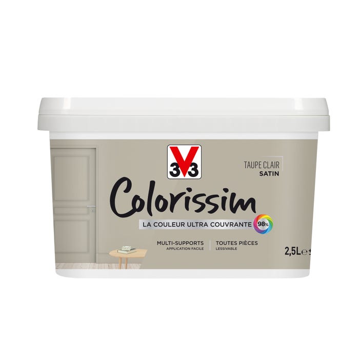 Peinture intérieure multi-supports satin taupe clair 2,5 L - V33 COLORISSIM