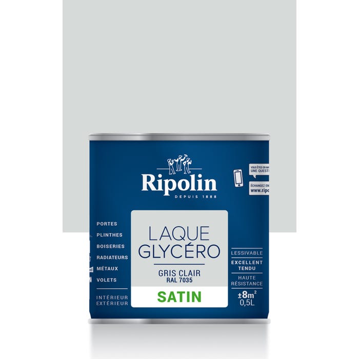 Peinture intérieure et extérieure multi-supports glycéro satin gris clair 0,5 L - RIPOLIN