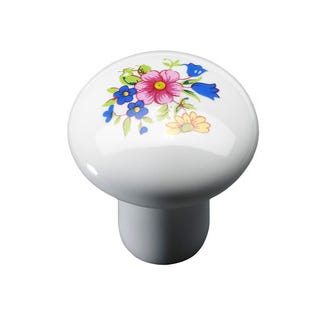 Bouton en porcelaine décor fleuri Diam.35 mm