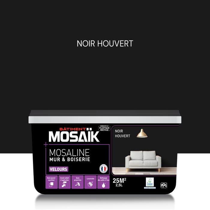 Peinture intérieure multi support acrylique velours noir houvert 2,5 L Mosaline - MOSAIK