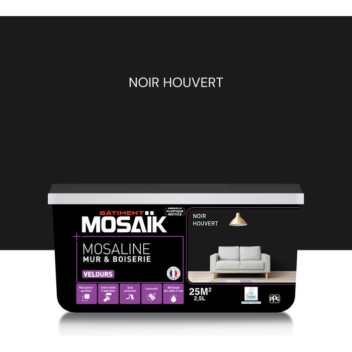 Peinture intérieure multi support acrylique velours noir houvert 2,5 L Mosaline - MOSAIK