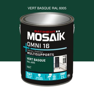 Peinture 2en1 int./ext. multisupport acrylique mat vert basque RAL6005 2 L OMNI16 - MOSAIK
