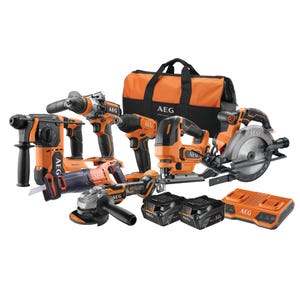 Pack 7 outils sans fil 18v aeg + 2 batteries 5ah equipement artisan jp18b6 li-502b