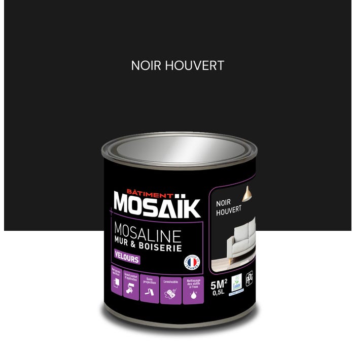 Peinture intérieure multi support acrylique velours noir houvert 0,5 L Mosaline - MOSAIK