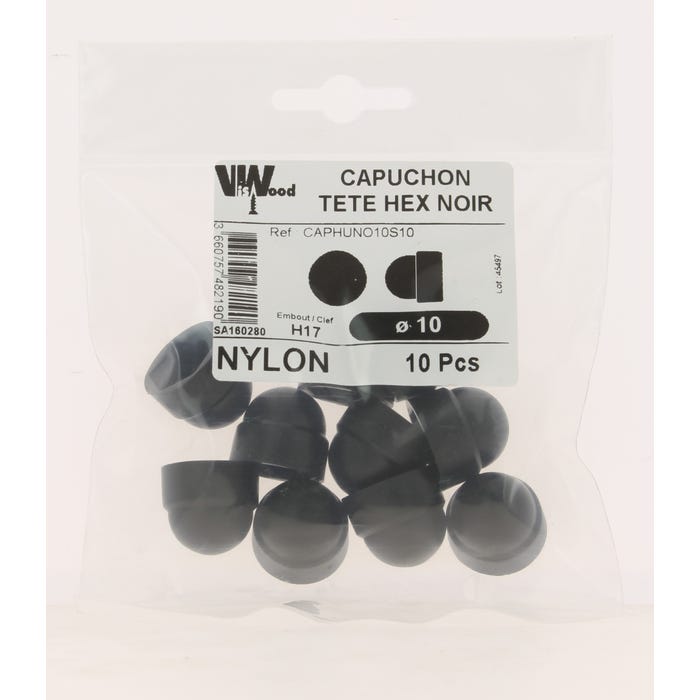 Cache ecrou hexa nylon noir m10 x10 - VISWOOD